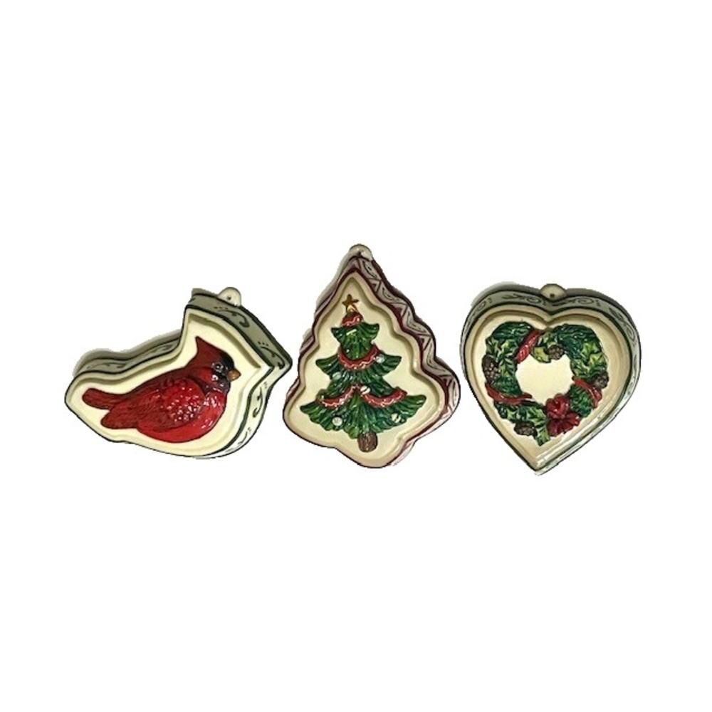 Woodland Christmas Tree Ceramic Mold Ornament Set of 3
